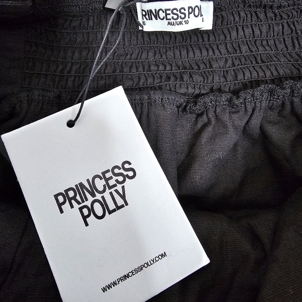 Princess Polly Black Ericka Strapless Top Peplum Pleated Size 6 - Picture 6 of 8